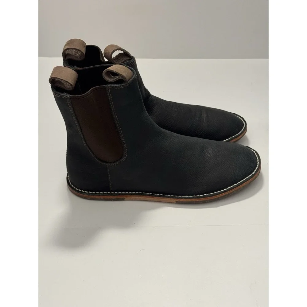 NWOB Davinci Men's Size 10 Navy Blue Leather Handmade Pull On Chelsea Boots